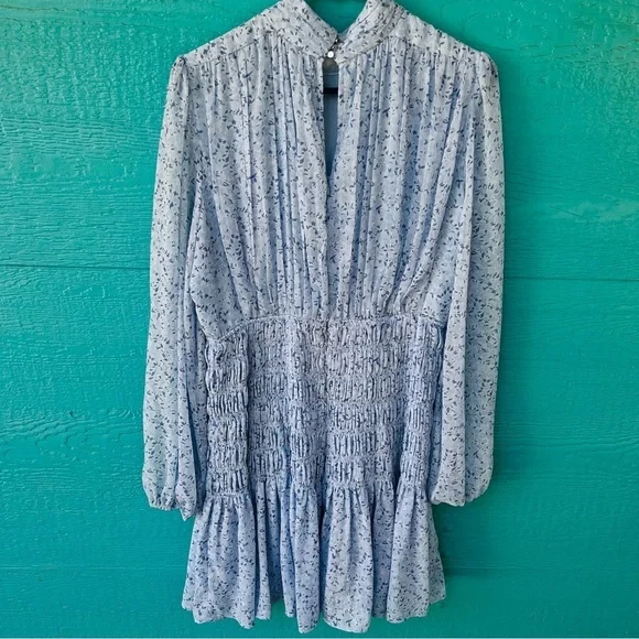 House of Harlow SHONA JOY Mock Neck Flowy Smocked Mini Dress Coquette SIZE LARGE - Picture 9 of 10